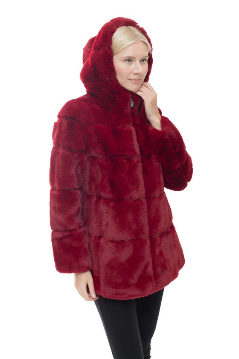 Plush Fur Coat with High Collar and Hood