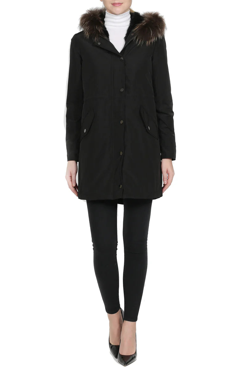 Microfabric Jacket with Fur Trim