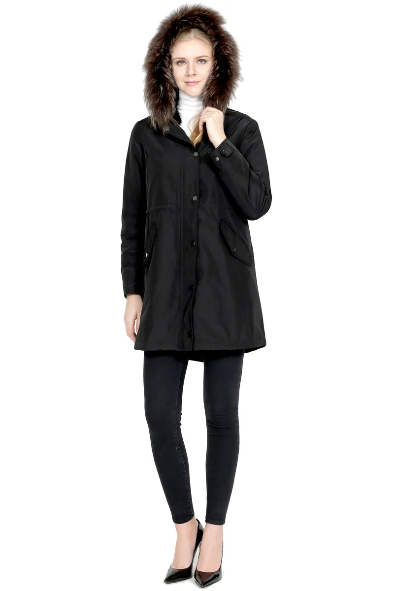 Microfabric Jacket with Fur Trim