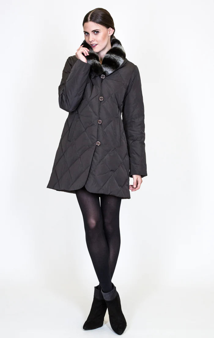 Microfabric Jacket with Down and Rex Rabbit Collar